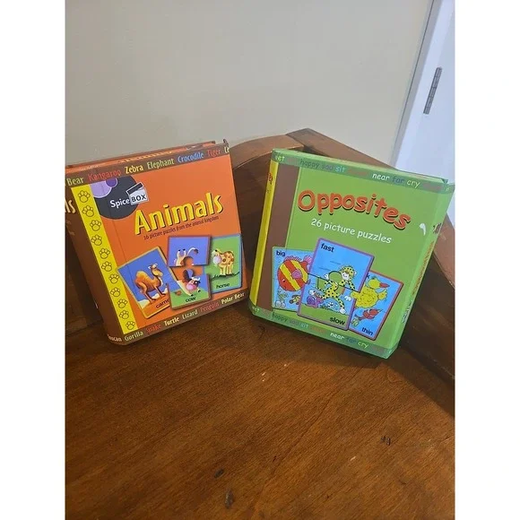 Opposites & Animals Puzzles:Picture Puzzles Book Spice Box Preschool - Lot Of 2 - Picture 1 of 11